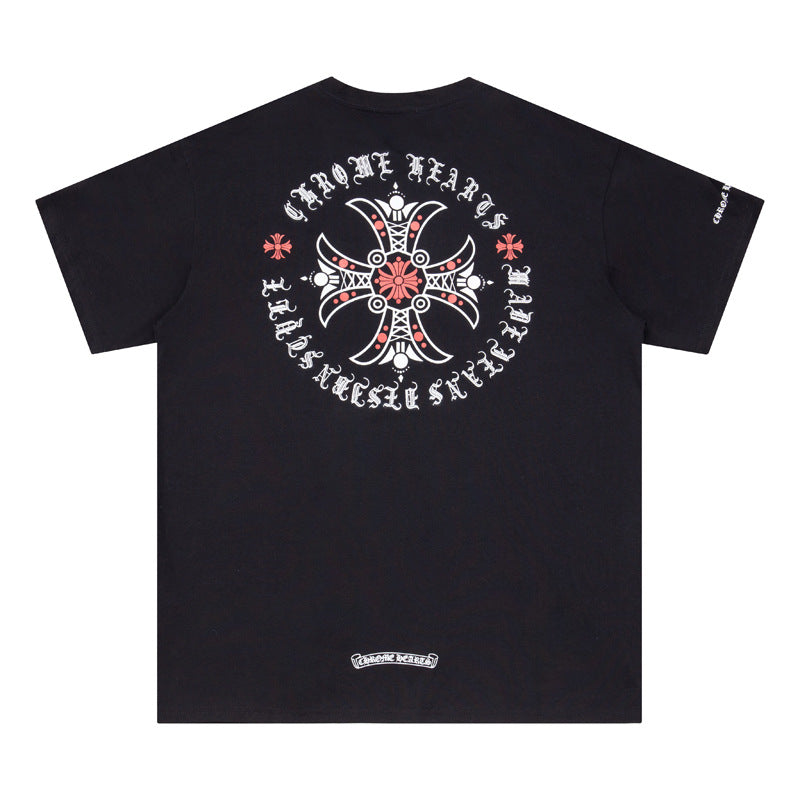 Chrome Heart T Shirts Red Cross Sanskrit Letter Short Sleeve T-Shirt