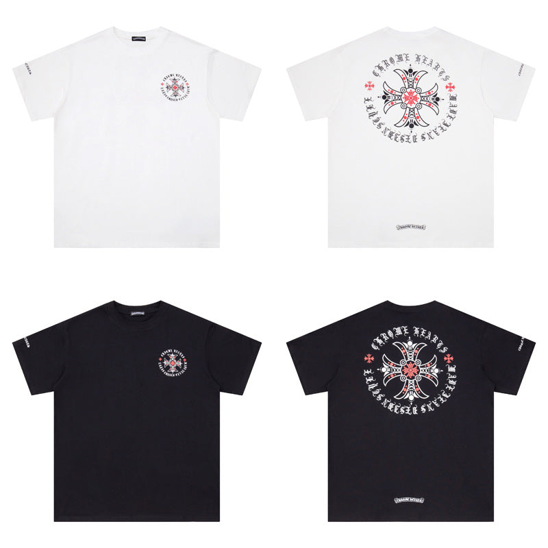 Chrome Heart T Shirts Red Cross Sanskrit Letter Short Sleeve T-Shirt