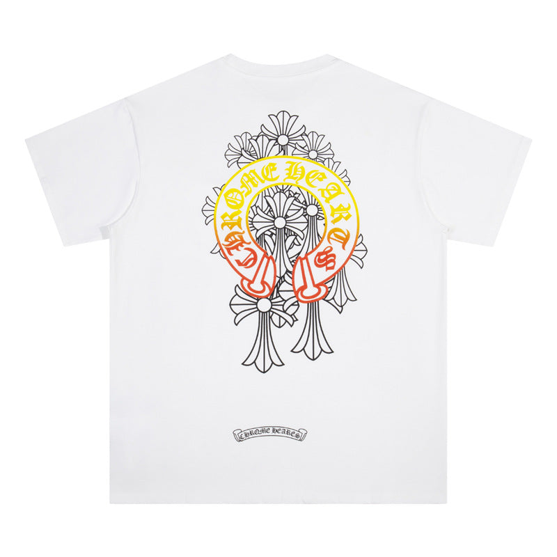 Chrome Heart T Shirts Cross Color Printed Short Sleeve T-Shirt Loose