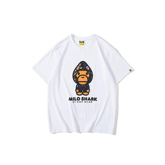 Bathing Ape T-Shirt Summer Short Sleeves, Blue Shark Monkey T-shirt Printed Casual Short Sleeve Fashion