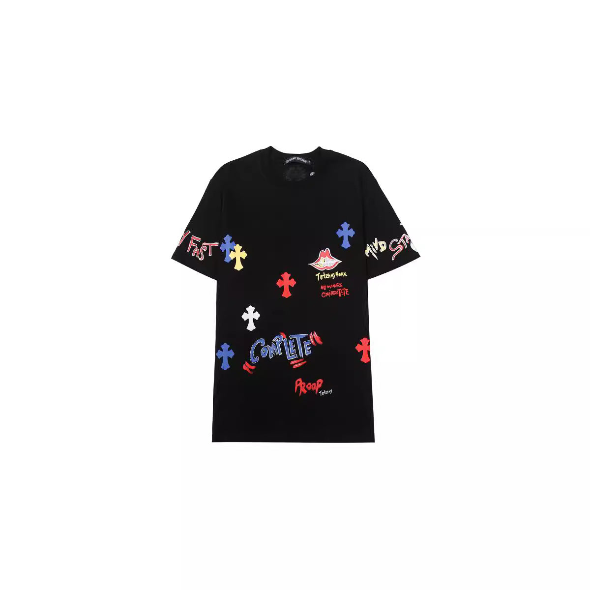 Chrome Heart T Shirts Croix Cross Color Leather Printed Short Sleeve T-Shirt