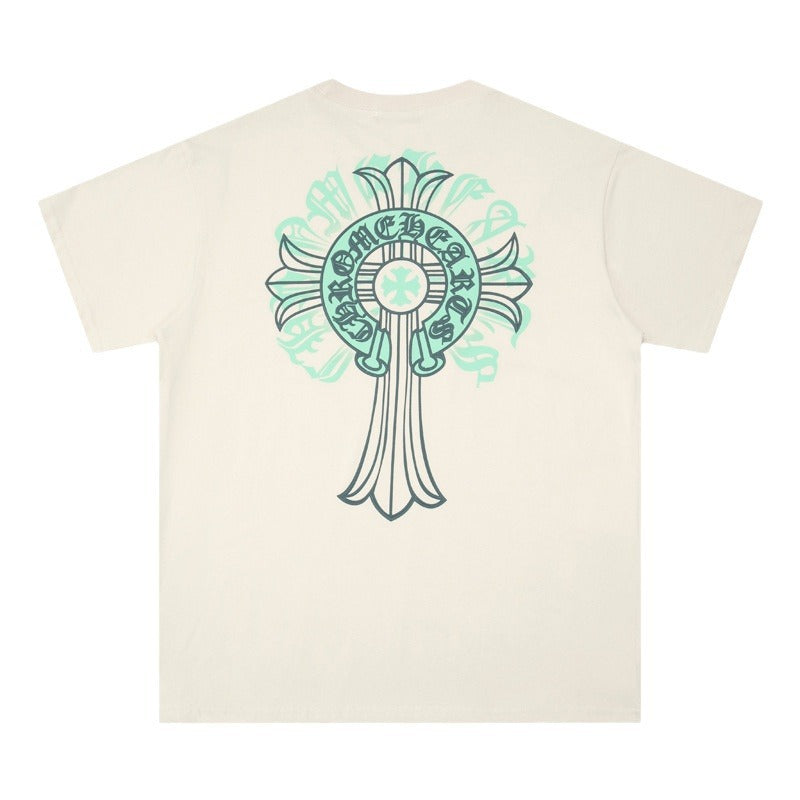 Chrome Heart T Shirts Cross Print Short Sleeve T-Shirt Loose
