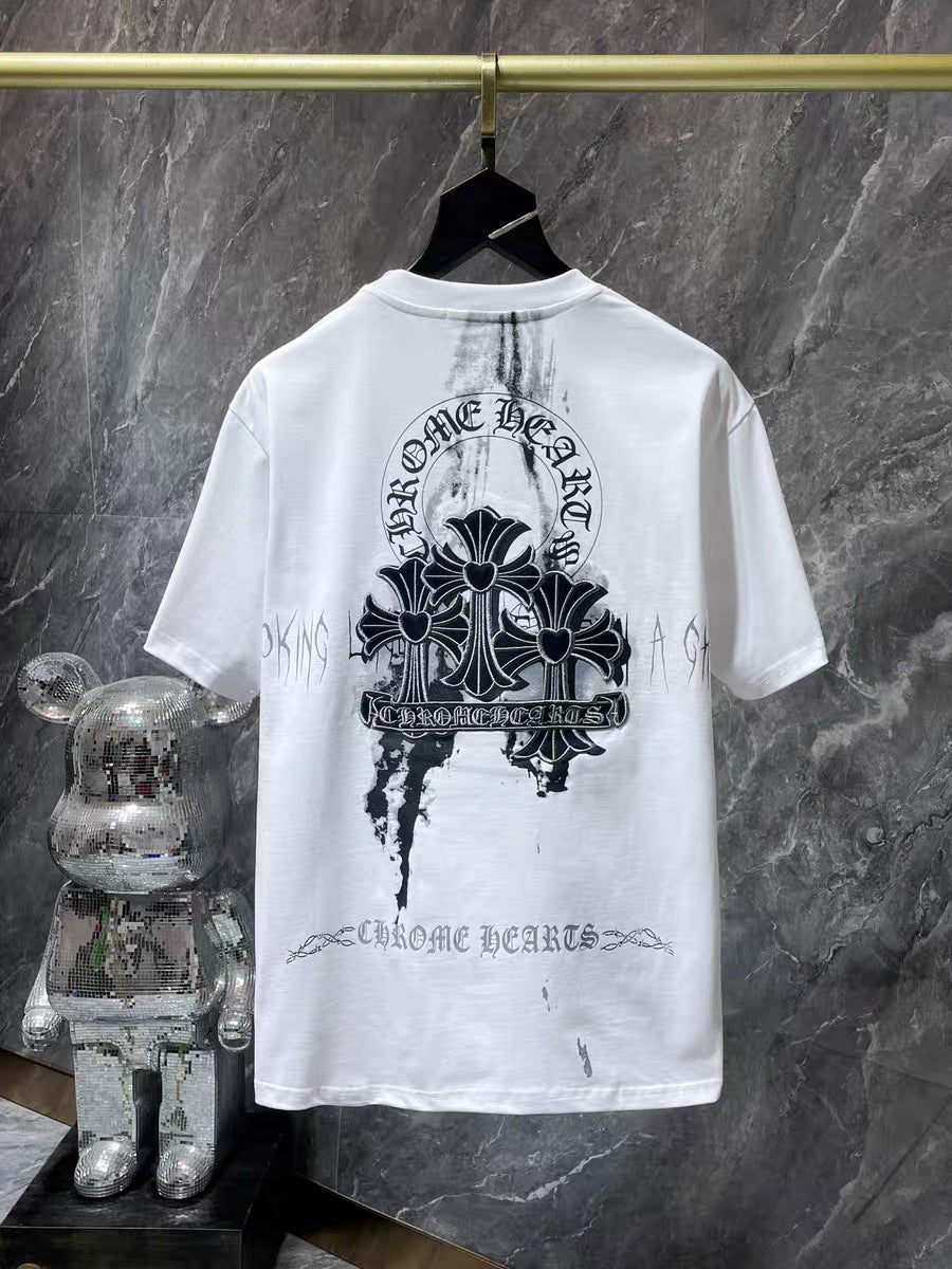 Chrome Heart T Shirts Sanskrit Half Sleeve Crew Neck Short Sleeve Casual