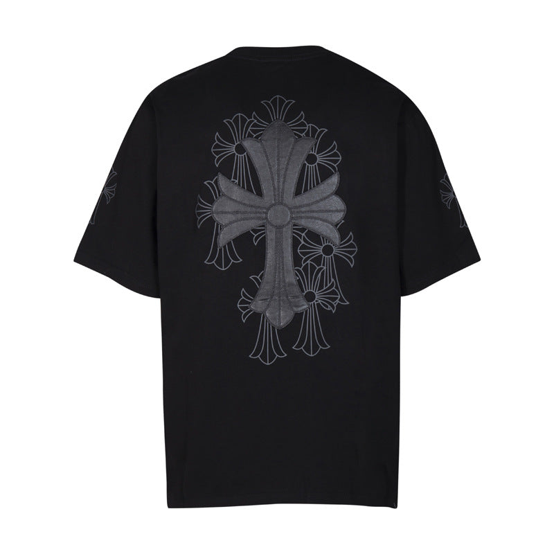 Chrome Heart T Shirts Croix Cross Color Embroidery Printed Short Sleeve T-Shirt Loose