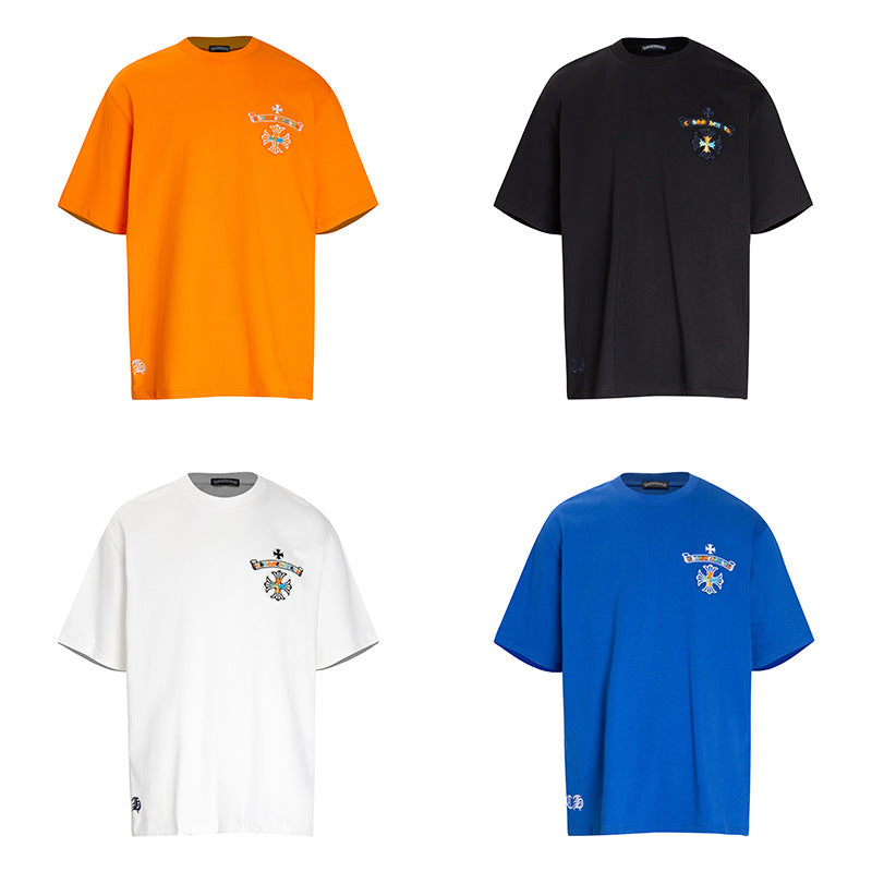 Chrome Heart T Shirts Horseshoe Patch Embroidery Short Sleeve T-Shirt