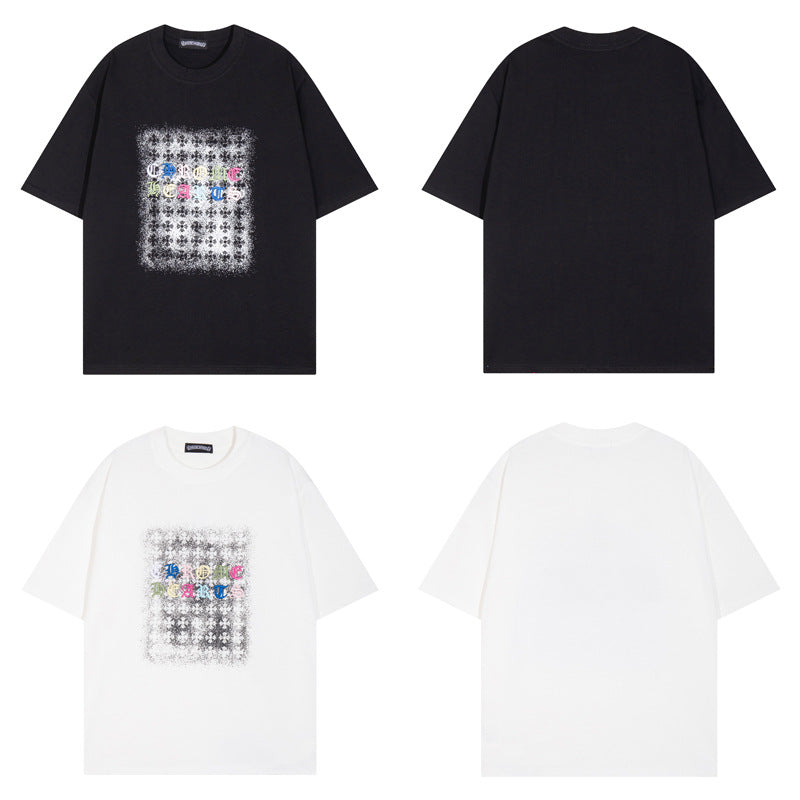 Chrome Heart T Shirts Cross Color Printed Short Sleeve T-Shirt Couple