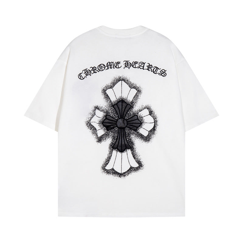 Chrome Heart T Shirts Croix Cross Leather Printed Short Sleeve T-Shirt