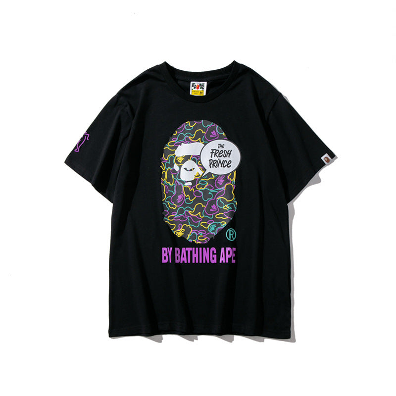 Bathing Ape T-Shirt Summer Printing Colorful Graffiti Short Sleeve T-shirt Men and Women