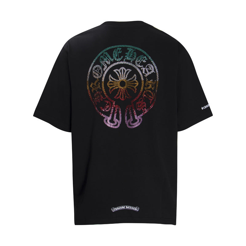 Chrome Heart T Shirts Horseshoe Sanskrit Cross Color Hot Diamond Short Sleeve T-Shirt
