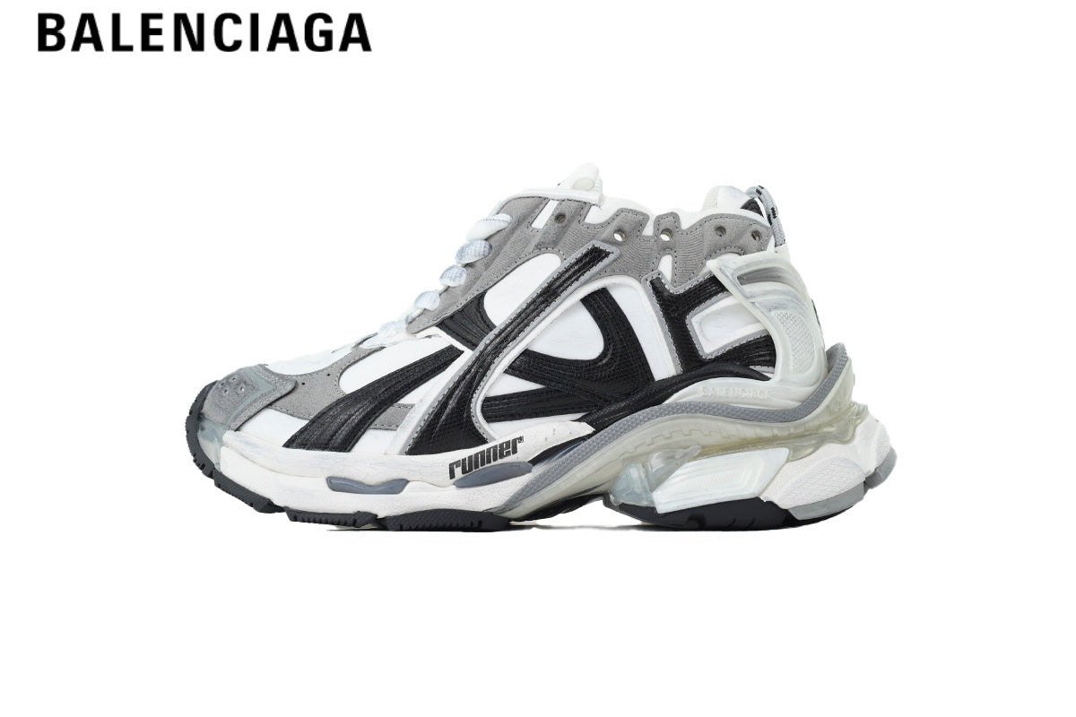 Balenciaga Runner Mid Sneaker ¡ª White Mesh, Black & Grey Synthetic Overlays