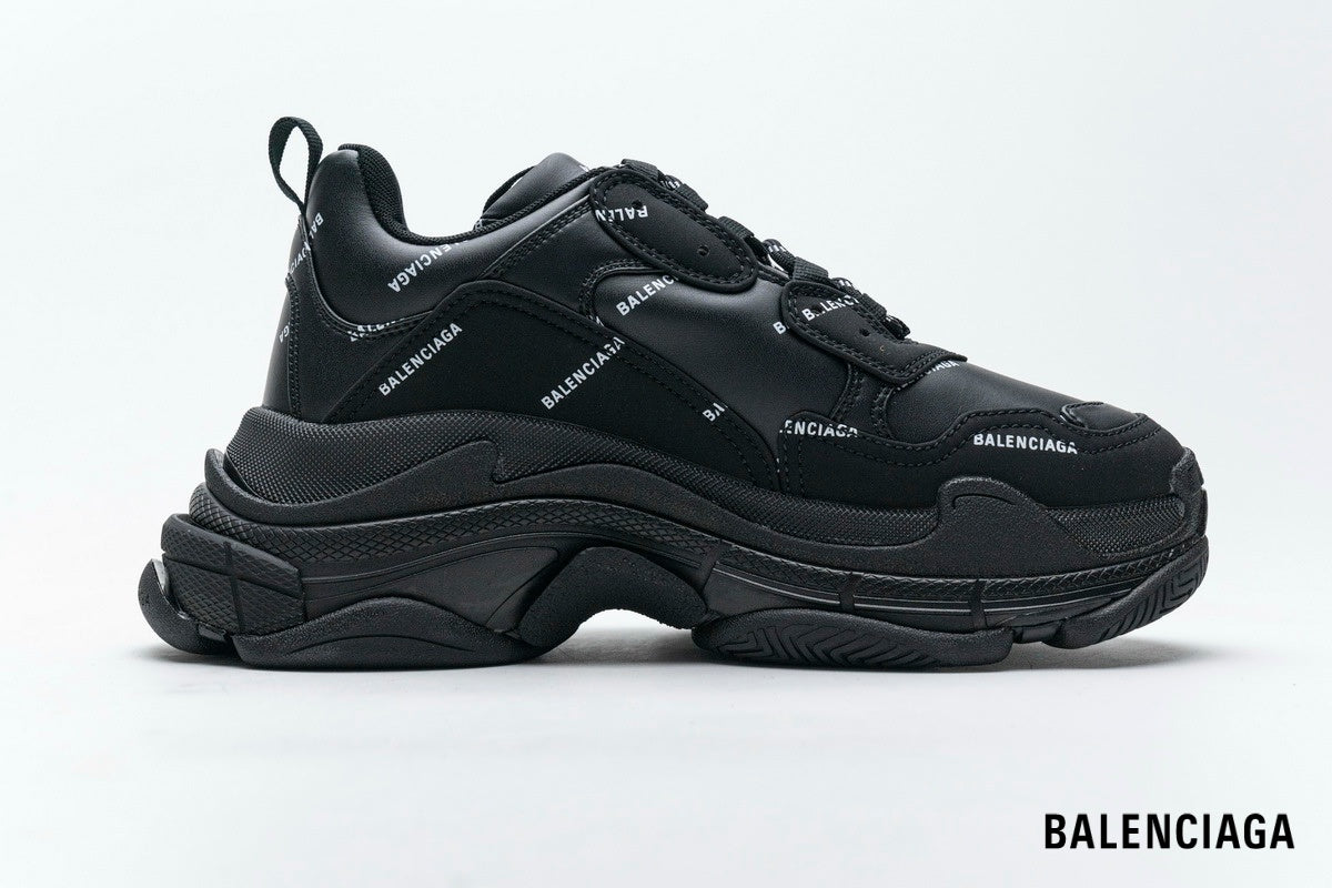 Balenciaga Triple S men's shoes  women sneakers ¨C Black Allover Logo