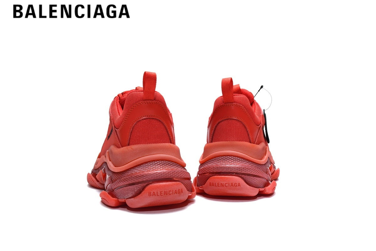 Balenciaga Triple S men's shoes  women sneakers ¡ª All Red, Clear Sole