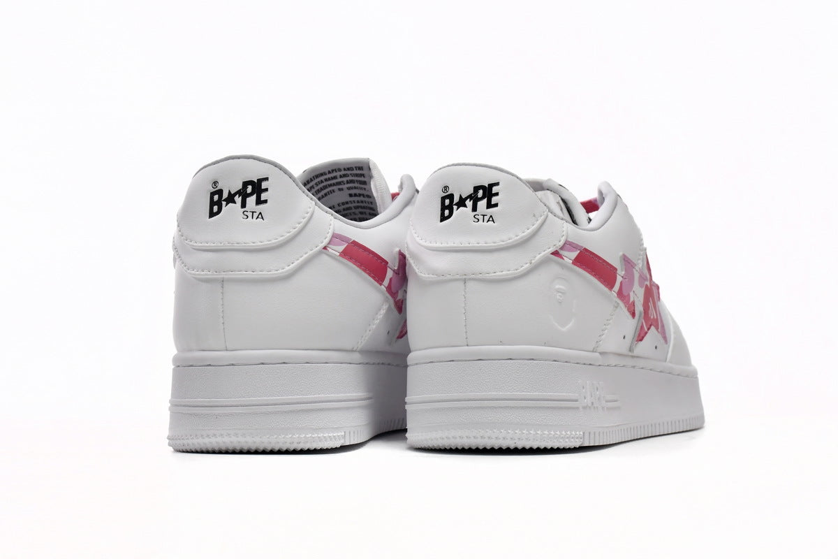 A BATHING APE BAPE STA White & Pink Camo Sneakers | Women's & Men's Skate-Inspired Shoes