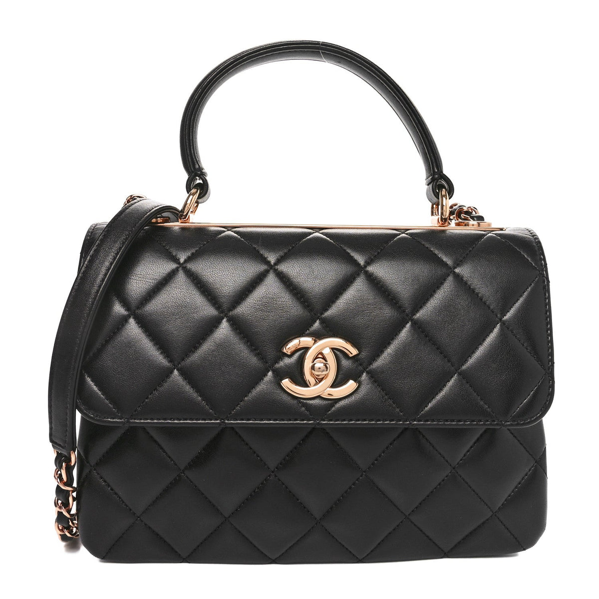 Lambskin Quilted Small Trendy CC Dual Handle Flap Bag Black