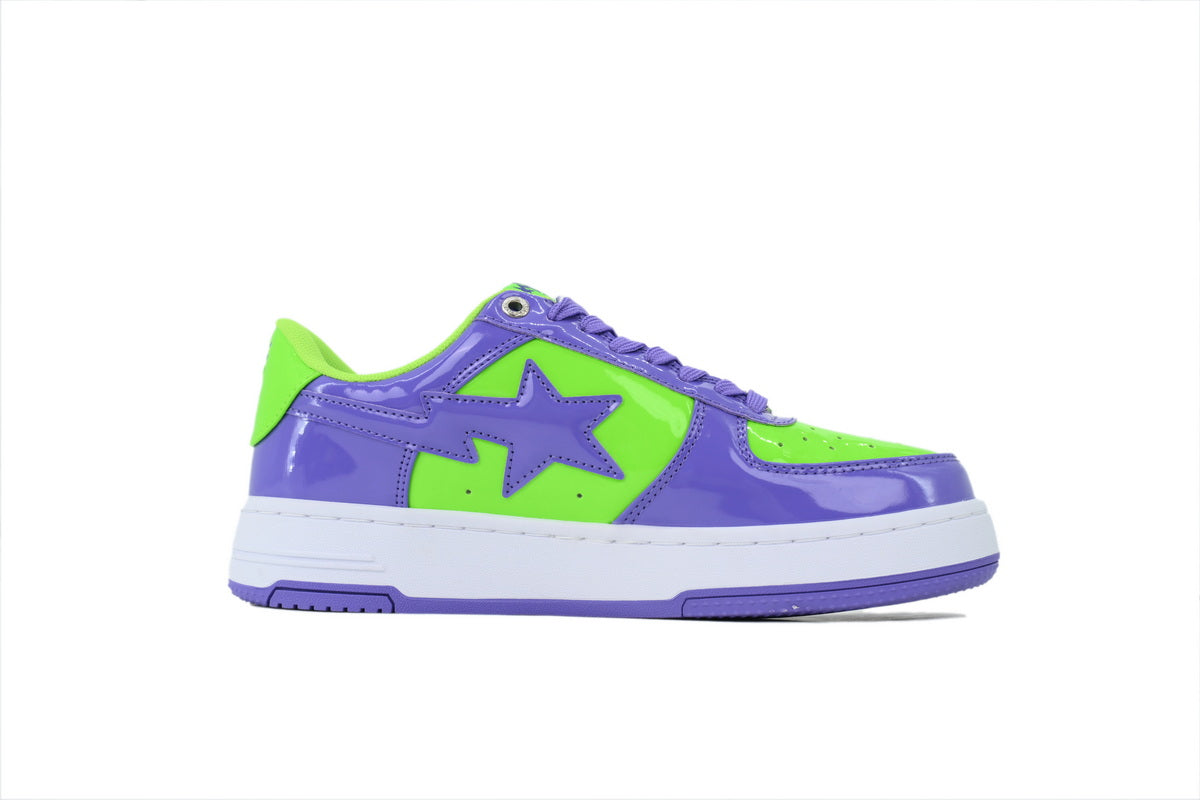 A BATHING APE BAPE STA Glossy Purple & Neon Green Sneakers | Women's & Men's Skate-Inspired Shoes