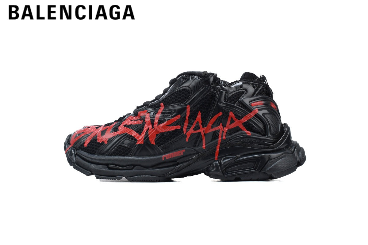 Balenciaga Runner Graffiti men's shoes  women sneakers ¡ª Black / Red
