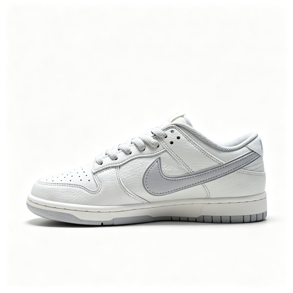 Nike Dunk Low 'Light Grey Swoosh' ¨C White Leather Low-Top Sneakers