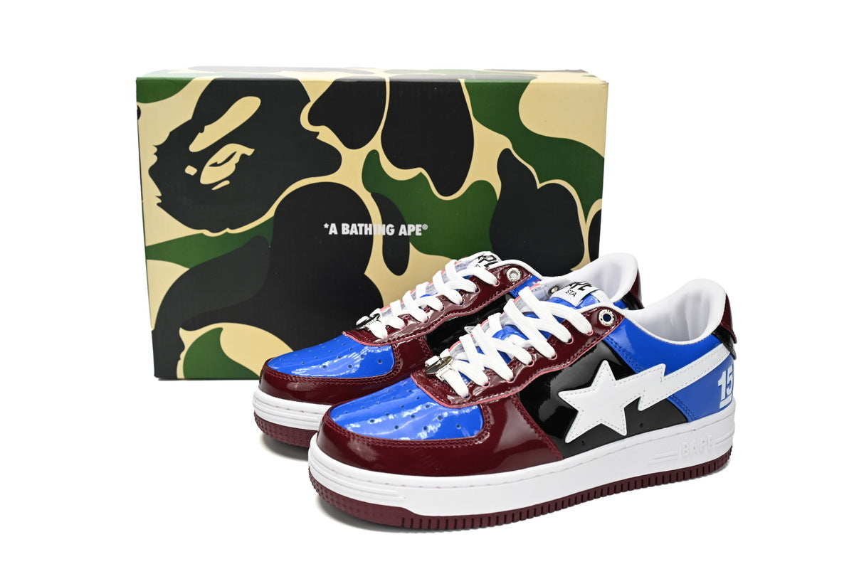 A BATHING APE BAPE STA Glossy Burgundy & Royal Blue Sneakers | Women's & Men's Skate-Inspired Shoes